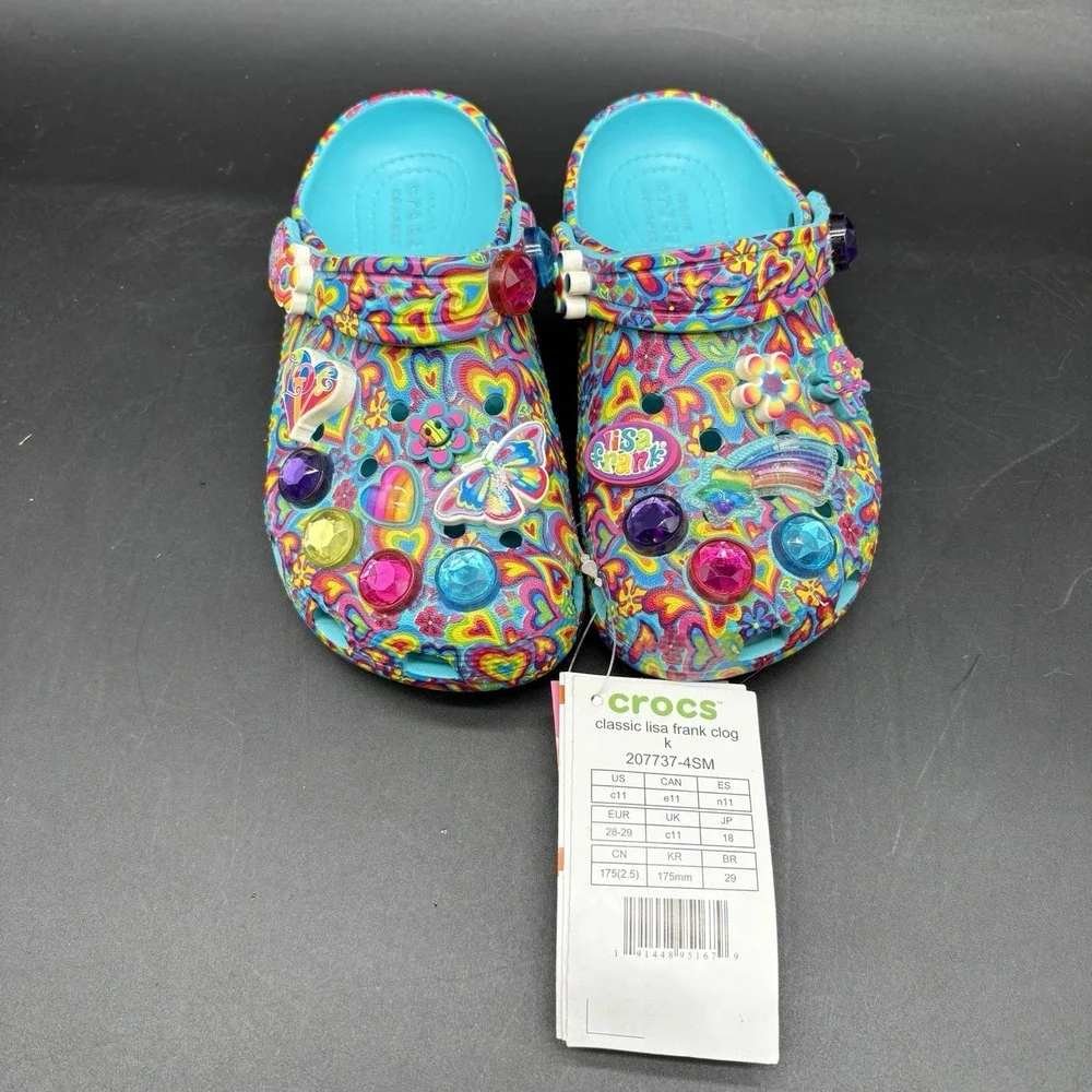 CROCS X Lisa Frank Classic Clogs Kids Girls Size 11 Aqua Limited Edition Jibbitz